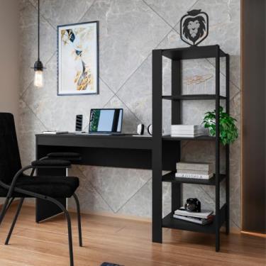 Imagem de Mesa Artemis com 5 Prateleiras Escrivaninha Preta MDF Resistente para Estudo e Home Office