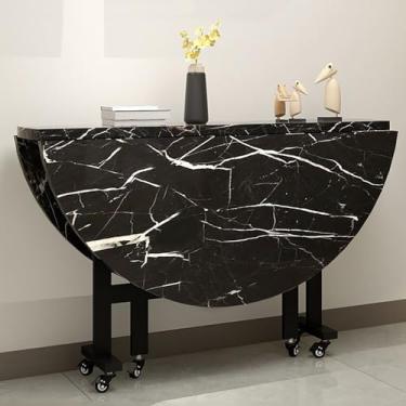 Imagem de Mesa de jantar moderna de folha redonda, mesa de jantar dobrável com 6 rodas, mesa de cozinha dobrável com suporte de aço carbono, dobrável em 3 formas, suporta facilmente peso de 400 kg (cor: E,