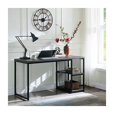 Imagem de Mesa de computador deskStudy, com 2 prateleiras de armazenamento à esquerda ou direita, estrutura de metal estável, montagem fácil