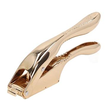 Imagem de Espremedor de alho triturador de alho triturador de alho cor dourada liga de alumínio estilo golfinho design de dentes espremedor de alho multiuso para cozinha cozinha cabo simplificado em forma de