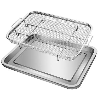 Imagem de Cesta de fritadeira a ar para forno de aço inoxidável de 38 x 28 cm, acessórios para fritadeira a ar livre, bandeja de forno e bandeja para forno, conjunto de utensílios de cozinha Rack de forno - 2