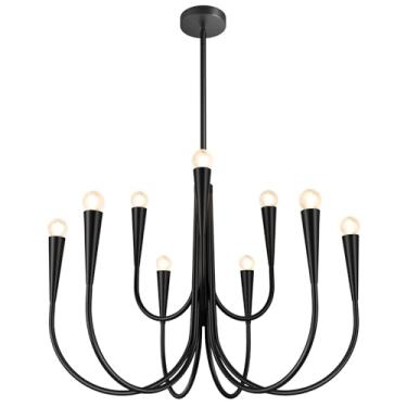 Imagem de Magiroz Lustre preto para sala de estar de fazenda grandes lustres de ferro industriais 9 luzes vela lustre luminária rústica pendurada Pandent iluminação para quarto hall de entrada cozinha ilha