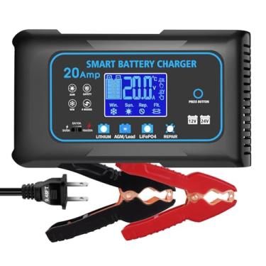 Imagem de Carregador de bateria 20 AMP, 12 V / 24 V ácido de chumbo, lítio, carregador de bateria inteligente LiFePo4, carregador de manutenção, carregadores e cuidados totalmente automáticos para automóveis