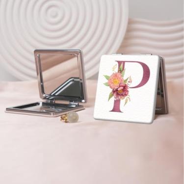 Imagem de Espelho de maquiagem portátil Flower Alphabet Series, mini espelho portátil dobrável, espelho de contorno quadrado portátil de dupla face, adequado para todos em qualquer ocasião