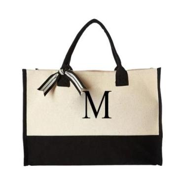 Imagem de Bolsa De Lona De Grande Capacidade Com Design De Letras E Flores, Bols