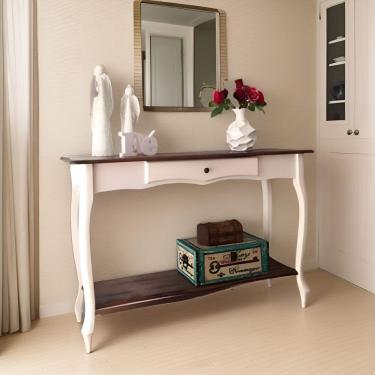 Imagem de Aparador Para Sala Com 1 Gaveta E Prateleira Pés Luiz Xv - Branco Laca Com Tampo E Prateleira Castanho