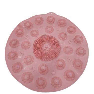 Imagem de Tapete Silicone Redondo Antiderrapante Massageador Limpeza Pés Banho De Box Cor:rosa - Redondo