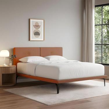 Imagem de Cama Japonesa Toquio Queen Com Cabeceira Almofada Linho Telha