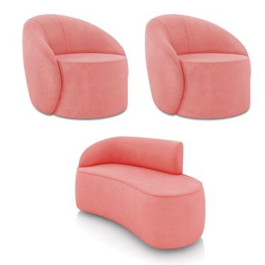 Imagem de Sofá 2 Lugares Orgânico 140cm Morgan E 2 Poltronas Lua Suede Rosê D03 - D'rossi