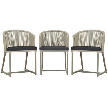 Imagem de 3 Cadeiras De Jantar Noronha Fendi Corda Náutica E11 Trama Rami