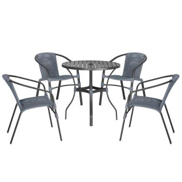 Imagem de 04 Cadeiras Floripa E Mesa Roma 100cm Preta Trama Original Prata