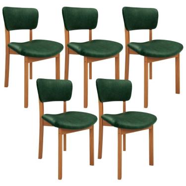 Imagem de Kit 5 Cadeiras Para Sala de Jantar Cozinha Living Estofada Dara L02 Couríssimo Verde Musgo - Lyam Decor