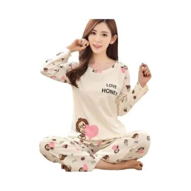 Imagem de Conjunto De Pijamas De Manga Longa Para Mulheres, Sexy E Leve, Roupa D
