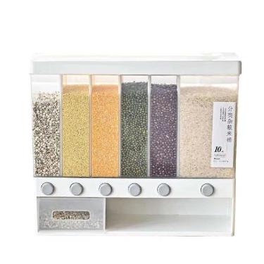 Imagem de Dispenser Cereais Parede Grande 6 Divisoes Organizador Porta Alimentos Graos Arroz Feijão Suporte Mesa Bancada Cozinha
