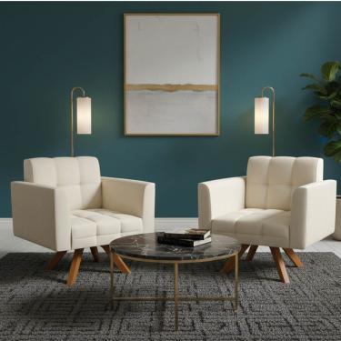 Imagem de Poltrona Sala Decorativa Kit 2 Elisa Giratória Castanho Mm30 Cotelê Ext-veludo D03 - D'rossi Off White