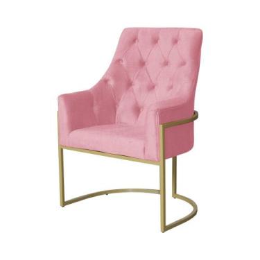Imagem de Poltrona Decorativa Vick Suede Rosa Base Dourada Ms Decor - Mansão Dec