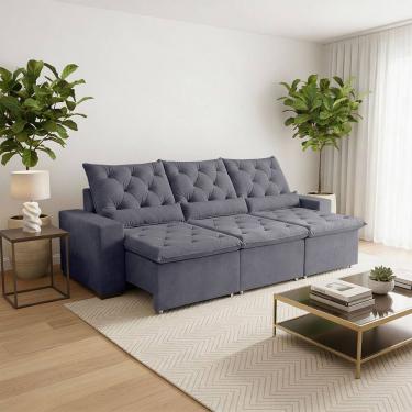 Imagem de Sofá Retrátil 290m 3 Lugares em Suede com Conforto Elevado e Estrutura Reforçada Milão Cinza