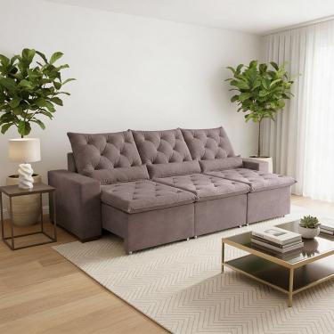 Imagem de Sofá Retrátil 2.90m Master 3 Lugares Reclinável com Suede Aveludado e Conforto Superior Milão Bege