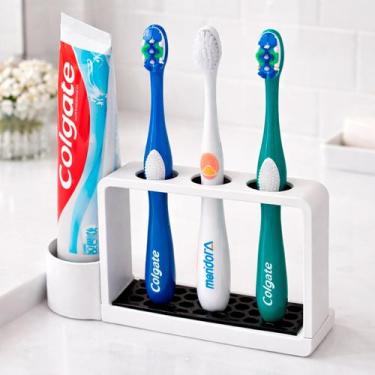 Imagem de Porta escovas de dentes branco com porta pasta de dente - RELET