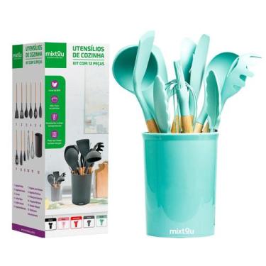 Imagem de Kit 12 Espátulas Concha Pegador Silicone Cozinha Verde - Mixtou