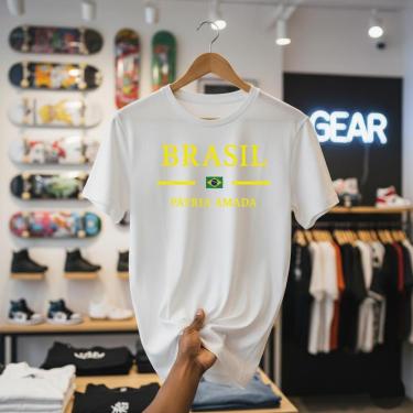 Imagem de Camiseta Masculina Branca Copa 2026 Seleção Brasileira Algodão Premium Oficial Orgulho Nacional-Masculino