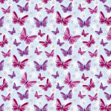 Imagem de Papel De Parede Azul Claro Com Borboletas Vermelhas E Lilas