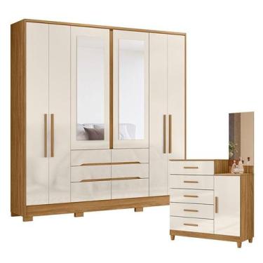 Imagem de Guarda Roupa Casal San Francisco e Cômoda Lisboa Freijó Off White - Mo