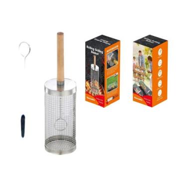 Imagem de Cesto Para Churrasco Ao Ar Livre Com Cabo De Madeira E Cilindro E Rede