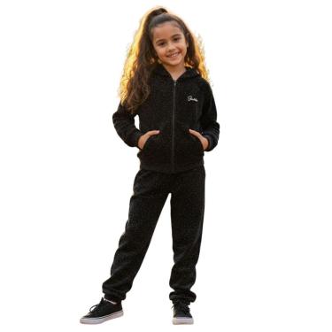 Imagem de Conjunto Meninas Inverno Pelinho Com Capuz e Zíper Preto