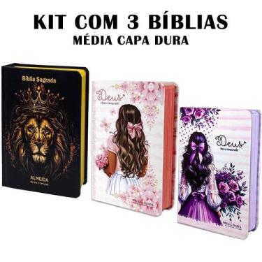 Imagem de Kit 3 Bíblias Letra Grande luxo com Harpa - Edição de Promessas - REI 