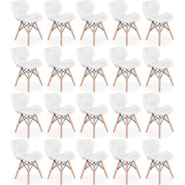Imagem de Kit 20 Cadeiras De Jantar Charles Eames Slim Wood Estofada - Branco - 