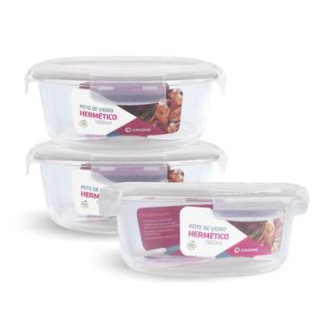 Imagem de Kit 3 Potes De Vidro Redondo Com Tampa Hermética 1300ml - NABOX, Branc