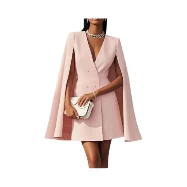 Imagem de Vestido Midi Elegante Feminino Com Decote Em V, Blazer Sólido De Botõe