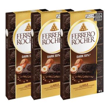 Imagem de Chocolate Ferrero Rocher Dark 55% Avelã Kit 3 Barras De 90G