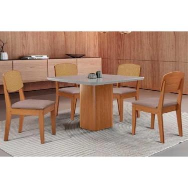 Imagem de Sala Jantar Mesa Maldivas Tampo c/ Vidro Curvo 90cm+4 Cadeiras Havana 