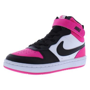 Imagem de Nike Court Borough Mid 2 Tênis infantil (branco/rosa feroz/preto), Branco/rosa feroz/preto, 1.5 Little Kid