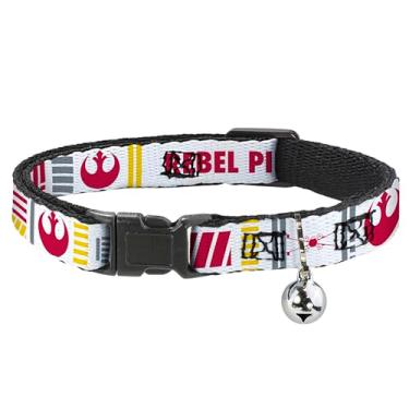 Imagem de Buckle-Down Coleira de gato Star Wars, coleira breakaway com sino, Star Wars Rebel Pilot Rebel Alliance Insignia X Wing Fighter, 21 a 30 cm de largura