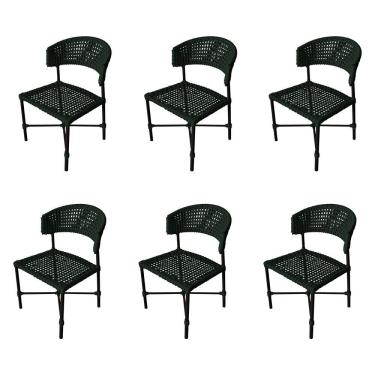 Imagem de Kit 6 Cadeiras Hortz Corda Náutica Base Em Alumínio Preto-verde Musgo