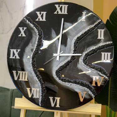 Imagem de Relógio De Parede Grande 60cm Luxo - Fundo Preto Com Prata