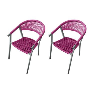 Imagem de Kit 2 Cadeiras Decorativa Joana Em Corda Náutica E Base Em Alumínio Cinza-rosa