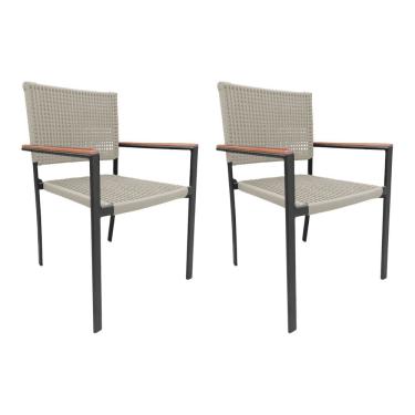 Imagem de Kit 2 Cadeiras Piracicaba Corda Náutica Braço Com Detalhe Em Madeira Base Alumínio Preto-areia