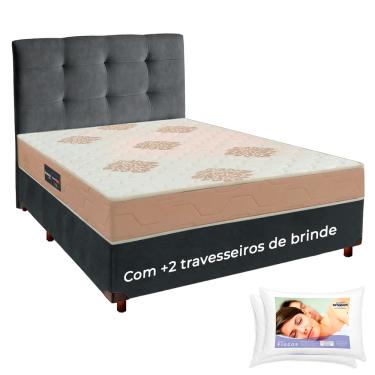 Imagem de Cama Box + Cabeceira + Colchão Casal D33 + 2 Travesseiros Ortobom