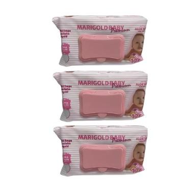 Imagem de Kit Com 3 Lenços Umedecidos Premium Rosa de 120 Unidades Marigold Baby