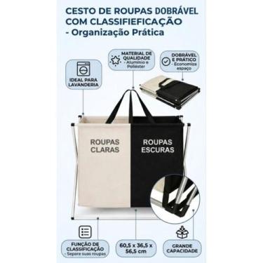 Imagem de Cesto De Roupa Suja Duplo Dobrável Organizador Lavanderia Grande Resis