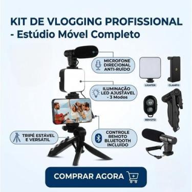 Imagem de Tripé Para Celular Profissional Com Luz LED + Microfone  Kit Gravação 