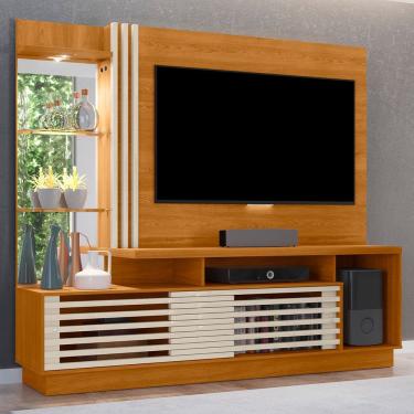 Imagem de Estante Painel Para TV 60 Pol 200cm Com LED e Espelho Vitti M07 Cinamomo Off White - Lyam Decor