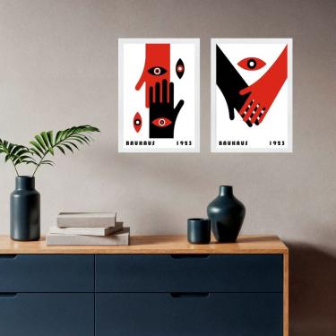 Imagem de Kit 2 Quadros Decorativos Bauhaus - Mãos Dadas 45x34cm