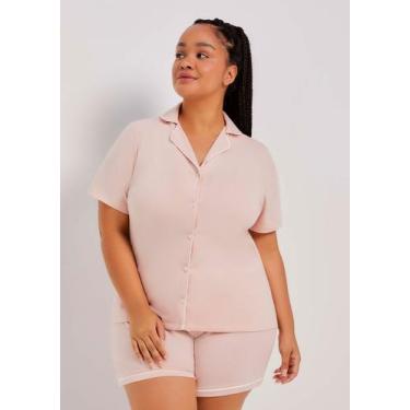 Imagem de Pijama Curto Feminino Com Botões - Hering, P, Rosa