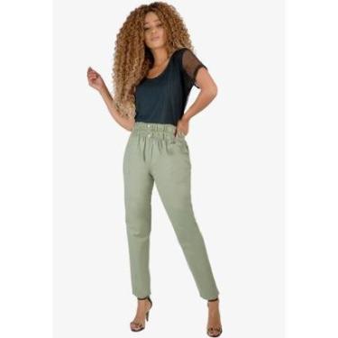 Imagem de Calça Cropped Feminina Sarja Cintura Alta Clochard com Bolso Tamanho:M;Cor:-Feminino