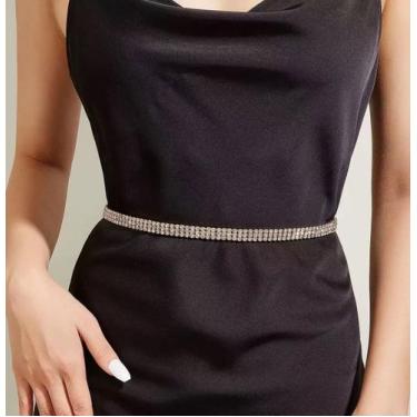 Imagem de Cinto Corrente Feminino Strass Brilho Luxo Festa Ajustável Cor:Pratead